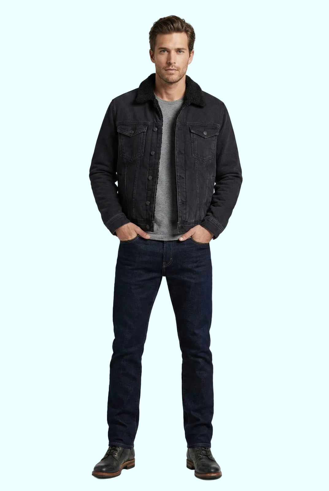 Black Denim Fur Jacket